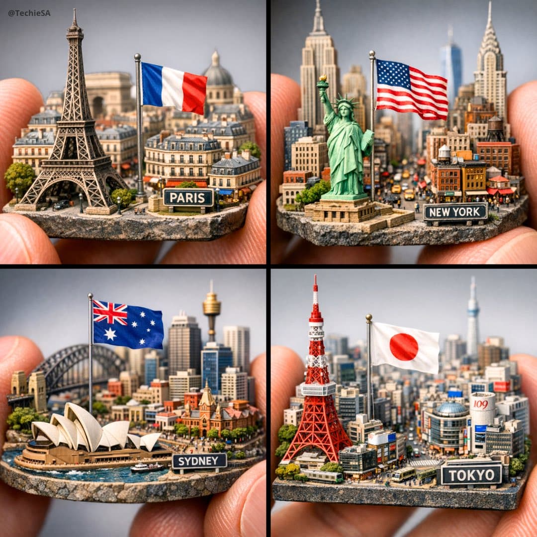 Extreme close-up macro of miniature city diorama [CITY, COUN...