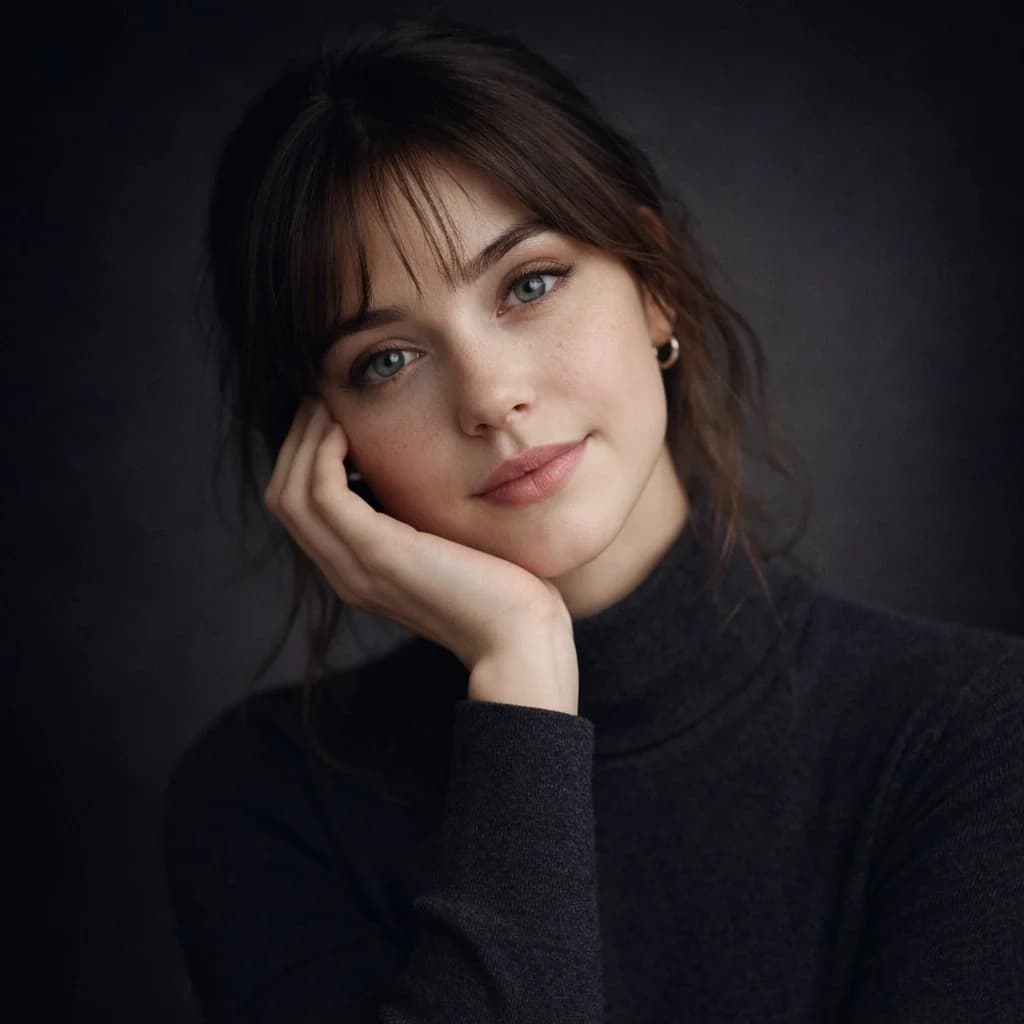 Ultra-realistic studio portrait of a young woman, front-faci...
