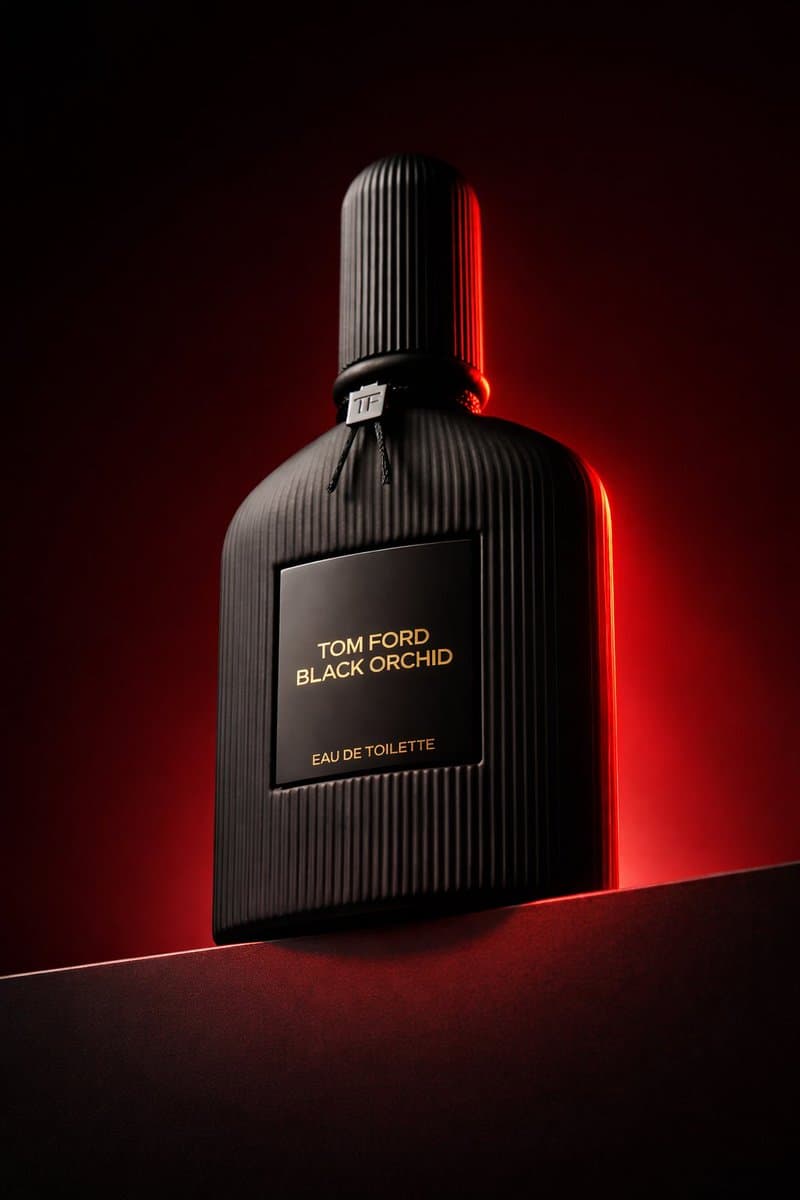 Low angle luxury product photography of a black ribbed gl...