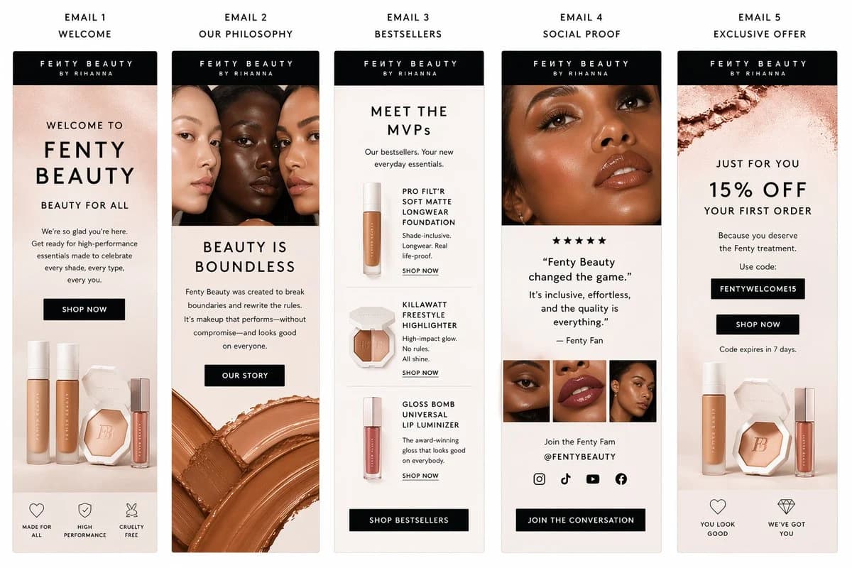 Create a polished email sequence template for fenty beauty...