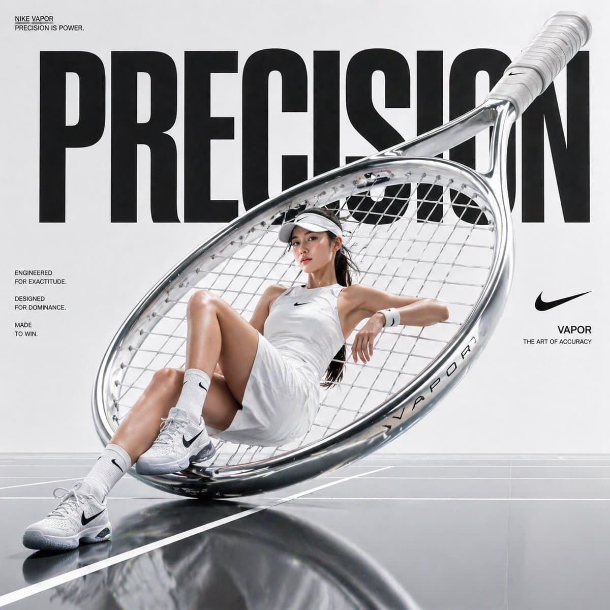 Avant-garde sports fashion advertisement, oversized tennis r...