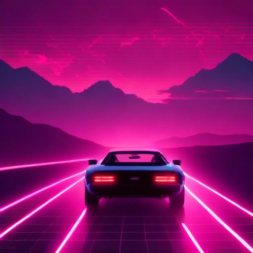 1980s Neon Synthwave Grid & Sports Car